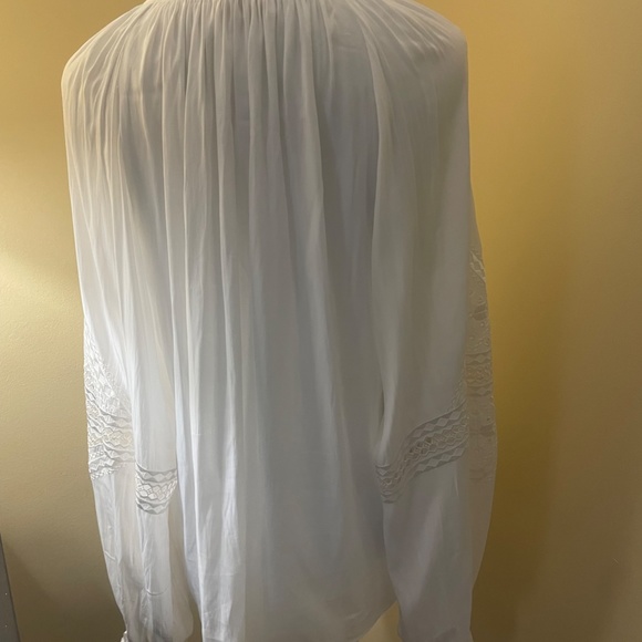 Ramy Brook SILK Embroidered Eyelet Sleeve White Poet Blouse Top - Picture 9 of 11